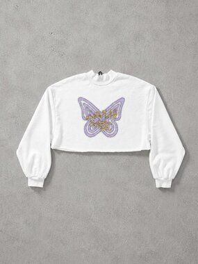 H&M Divided White Butterfly Graphic Crop Sweater XL